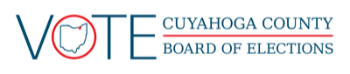 Board Of Elections Logo. Ohio Map in letter O in Vote Cuyahoga County.